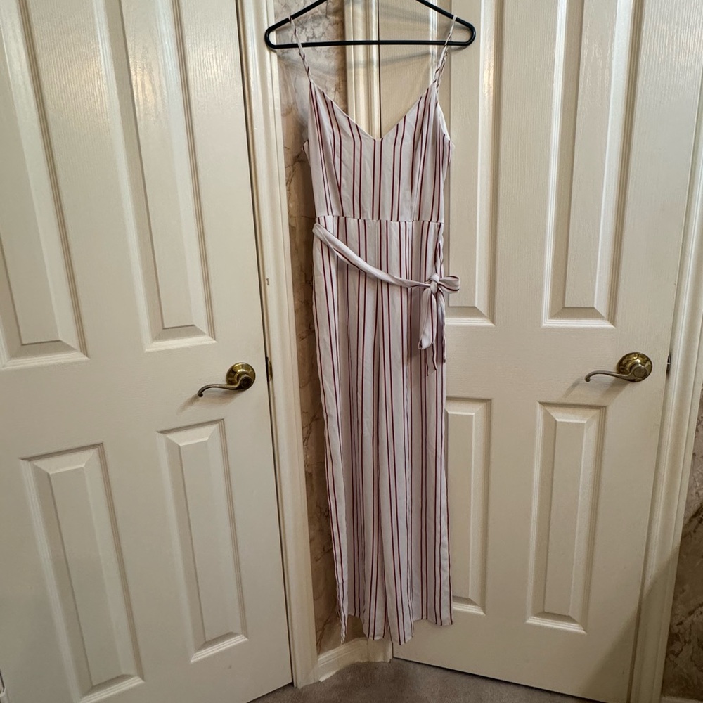 Forever 21 White Jumpsuit with Red and Navy Stripes